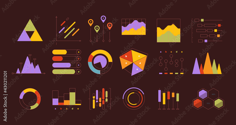 Poster Infographic elements. Business templates of ui collection flowcharts circle charts info reports dividers garish infographics vector set