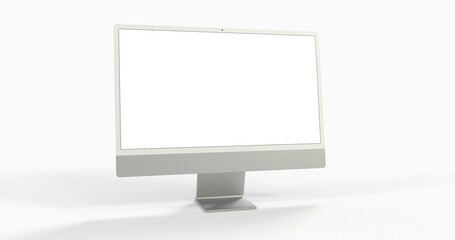 Computer display mock up with blank white screen. Stylish desktop computer mockup. 3d - obrazy, fototapety, plakaty