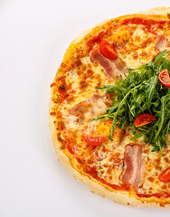Pizza with bacon and rucola