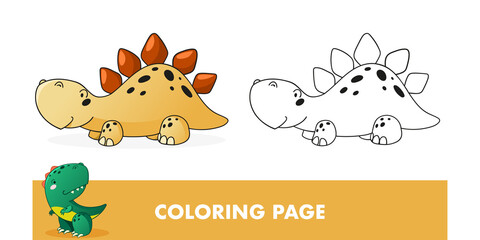 Coloring page. Kids educational game with dino. Cute dinosaur cartoon vector illustration.