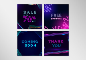 Sale Banner Neon Advertisement Layout Set
