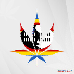 Flag of Swaziland in Marijuana leaf shape. The concept of legalization Cannabis in Swaziland.