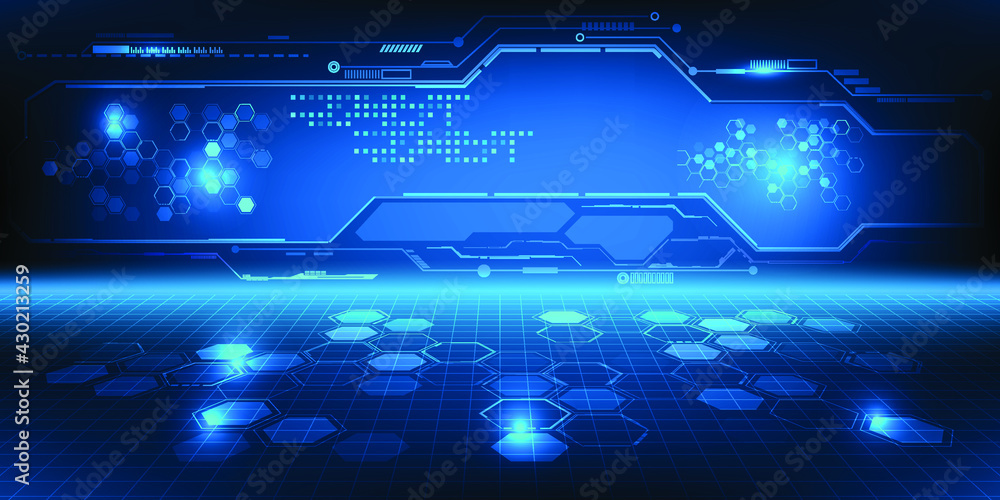 Poster hi tech digital technology stage layout for futuristic modern tech showcase.vector illustrations.