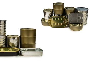 Mix of cans isolated on white background.