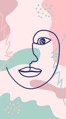 Woman's Face Minimal Line Style. Abstract Contemporary collage of geometric shapes in a modern trendy style.