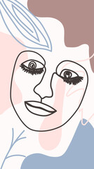 Woman's Face Minimal Line Style. Abstract Contemporary collage of geometric shapes in a modern trendy style.