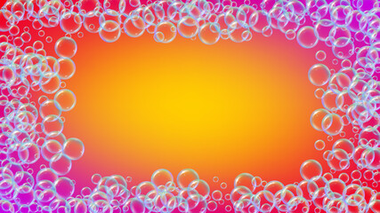 Bubble background with shampoo foam and detergent soap.