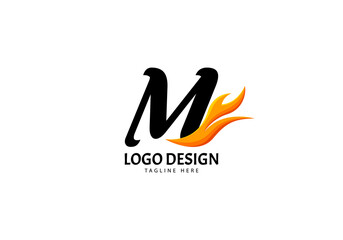 Letter M Fire Logo for Brand or Company, Concept Minimalist.