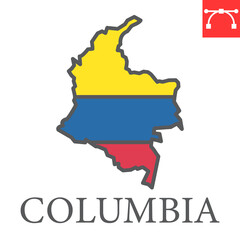 Obraz premium Map of Colombia color line icon, country and travel, Colombia map flag vector icon, vector graphics, editable stroke filled outline sign, eps 10