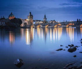 View on the historic old town of Prague with Charles Bridge