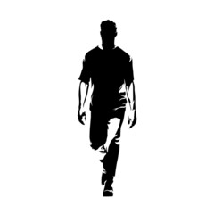 Young man walking forward. front view, abstract isolated vector silhouette. Ink drawing