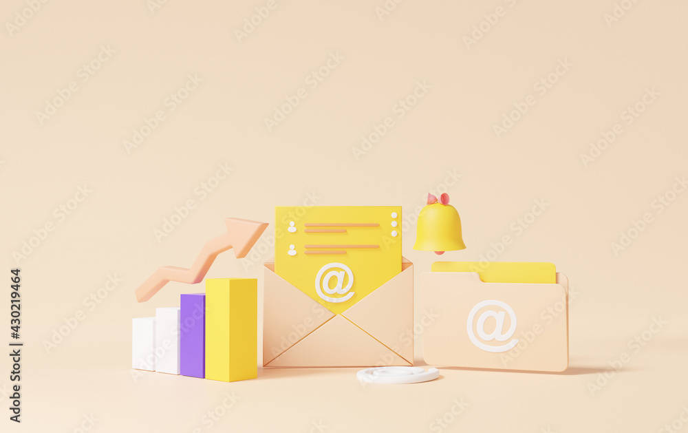 Poster 3d render digital communication document optimization web growth analytics email marketing chat conc