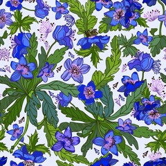 Vector seamless pattern of spring forest flowers in classical vintage style.