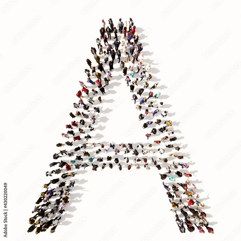 Fototapete concept or conceptual large community of people forming the font a. 3d illustration metaphor for uni
