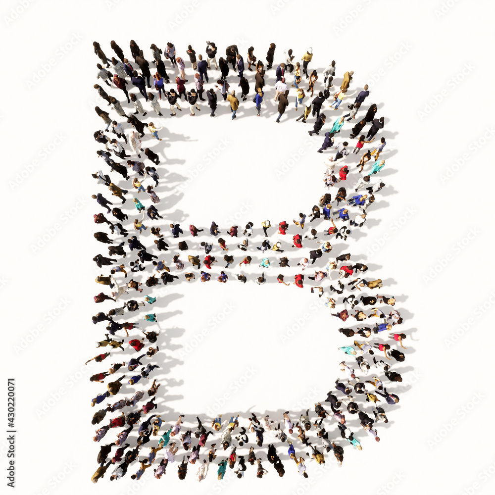Fototapete concept or conceptual large community of people forming the font b. 3d illustration metaphor for uni