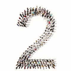 Concept or conceptual large community of people forming the font 2.  3d illustration metaphor for unity and diversity, humanitarian, teamwork, cooperation, education, friendship and community