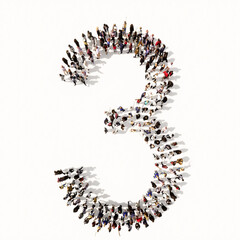 Concept or conceptual large community of people forming the font 3.  3d illustration metaphor for unity and diversity, humanitarian, teamwork, cooperation, education, friendship and community