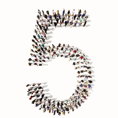 Concept or conceptual large community of people forming the font 5.  3d illustration metaphor for unity and diversity, humanitarian, teamwork, cooperation, education, friendship and community