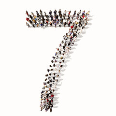 Concept or conceptual large community of people forming the font 7.  3d illustration metaphor for unity and diversity, humanitarian, teamwork, cooperation, education, friendship and community