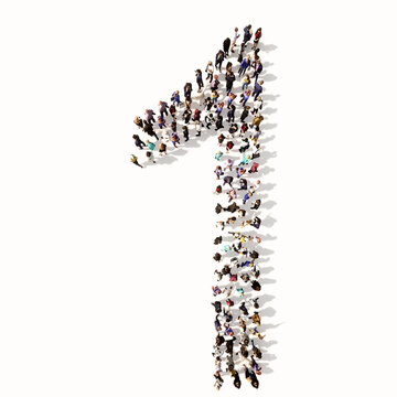 Concept or conceptual large community of people forming the font 1.  3d illustration metaphor for unity and diversity, humanitarian, teamwork, cooperation, education, friendship and community