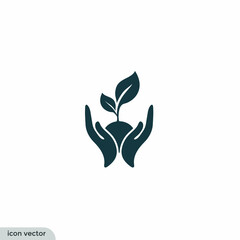 hand and leaf icon save nature symbol 