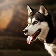 siberian husky dog portrait in nature
