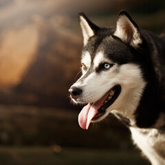 siberian husky dog portrait in nature