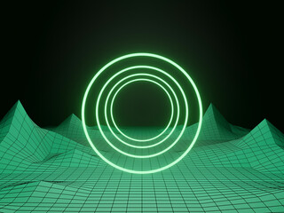 3D rendering. Green light tunnel