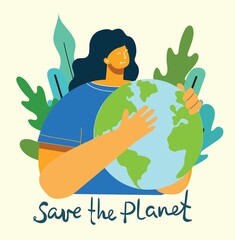 Set of eco save environment pictures. People taking care of planet collage. Zero waste, think green, save the planet, our home hand written text