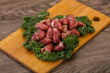Raw chicken hearts for cooking