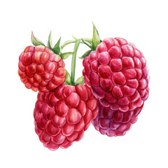 Sweet Raspberry berries on an isolated white background. Watercolor botanical illustration