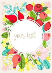 Bright summer card with berries and place for a text.