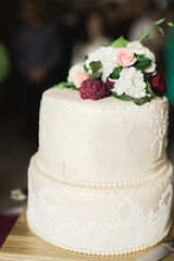 Luxury decorated wedding cake on the table