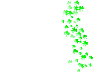 St patricks day background with shamrock. Lucky trefoil confetti. Glitter frame of clover leaves. Template for gift coupons, vouchers, ads, events. Merry st patricks day backdrop