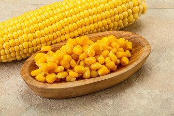 Sweet yellow corn in the bowl