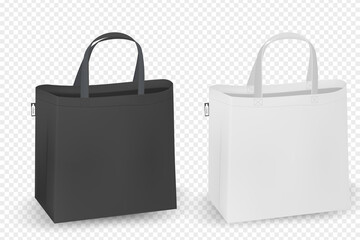 Cotton bags, RPET realistic corporate identity mock-up items template transparent background. Vector illustration isolated.