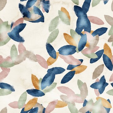 Seamless watercolor leaves trendy chic pattern for surface print. High quality illustration. Luxury sophisticated graphic design. Emotional tender romantic feeling. Paint wash bleeds in paper. © NinjaCodeArtist