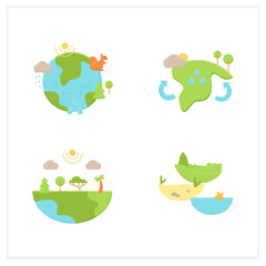 Biodiversity flat icons set.Reduce air pollution. Fighting global warming. Saving flora and fauna.Species diversity ecosystem icons.Biodiversity concept.3d vector illustrations