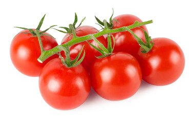 Bunch of ripe red cherry tomatoes isolated on white background