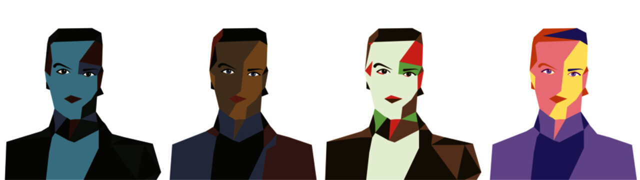 Set of four abstract model faces. design concept illustration. pop art