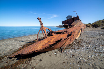 Wreckages on San Gregorio beach, strait of Magellan, Chile