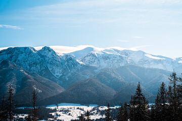 snow covered mountains in winter