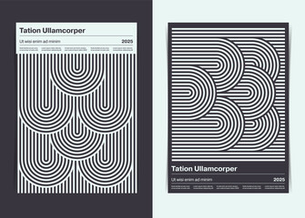 Retro Bauhaus Style Geometric Lines Loop Form Composition Poster Template. Vector illustration. - 430226655
