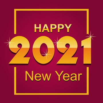 Happy New Year, gold text on red background.