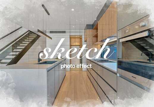 Architecture Watercolor Photo Effect Mockup