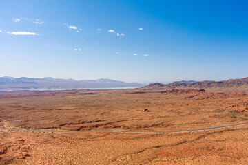 Aerial view of the desert landscape in southern Nevada near Las Vegas.