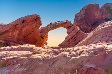 Natural sandstone arch at the Valley of Fire State Park in Southern Nevada near Las Vegas.