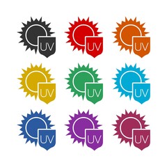 UV ray warning icon isolated on white background color set