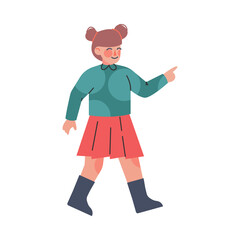 Cute Girl Walking Wearing Casual Clothes and Boots Cartoon Vector Illustration