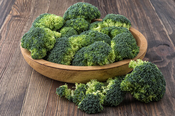  A lot of broccoli for diet and healthy eating. Fresh green broccoli on a   table.Broccoli...